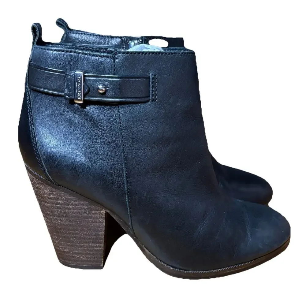 COACH Hewes Safari Black Leather Ankle Booties A6841 Block Heel Women's Size 6.5
